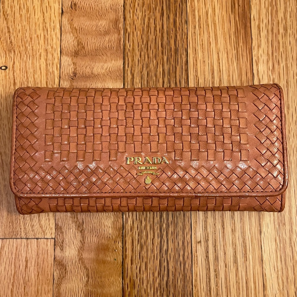 Prada Madras Woven Leather Continental Wallet in Rose - Picture 12 of 14